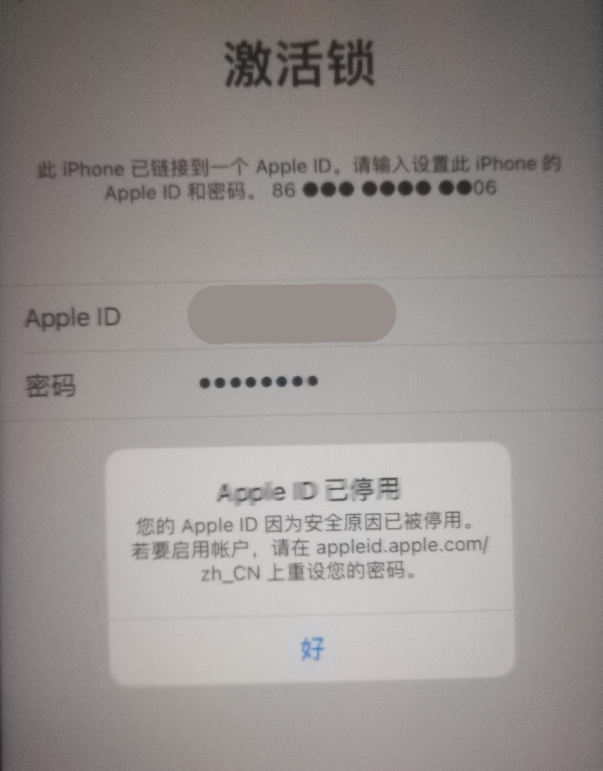 花山苹果手机维修分享iPhone 12 出现提示“Apple ID 已停用”怎么办 